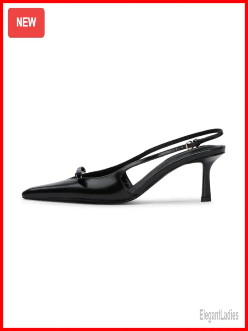 Slingback Kitten Heels Bow Ankle Strap Pointed Toe Party Pumps Faux Leather
